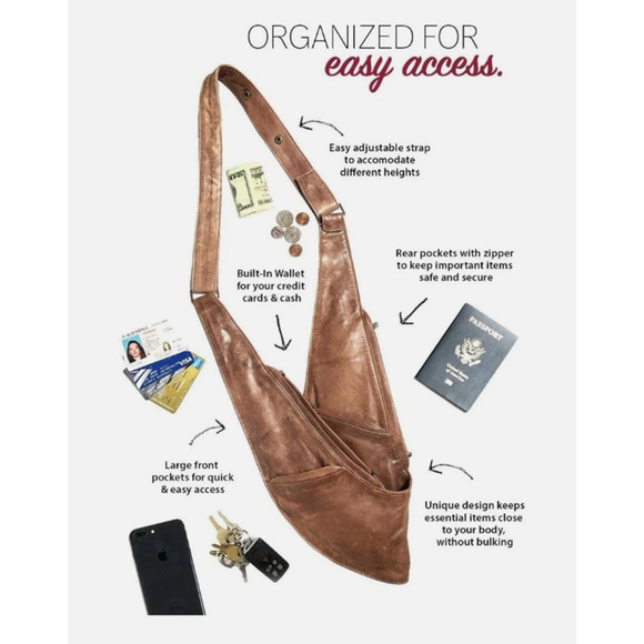 Sash Crossbody Sling Bag Cream Faux Leather | Travel Bag | Hidden Pockets - Picture 9 of 9